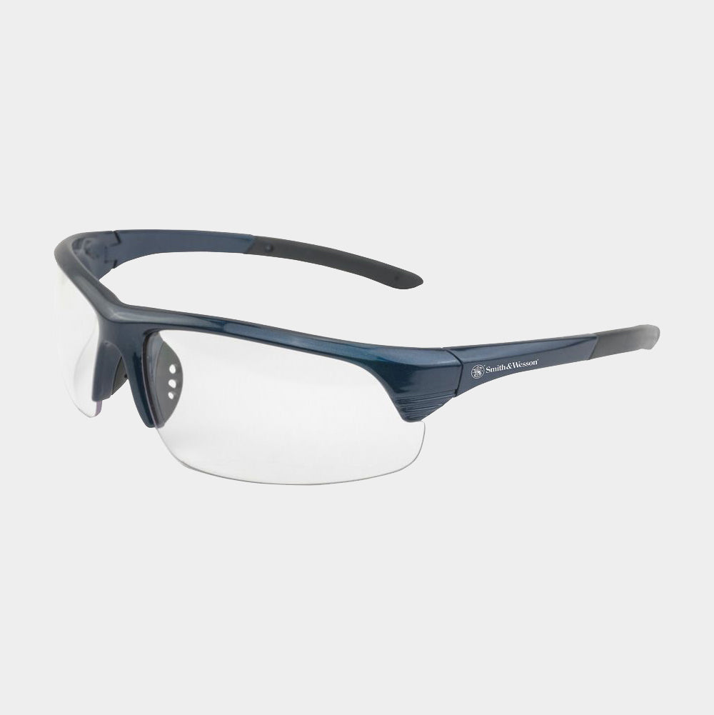 A light gray background product photo of the Smith and Wesson Corporal Shooting Glasses with clear lens.