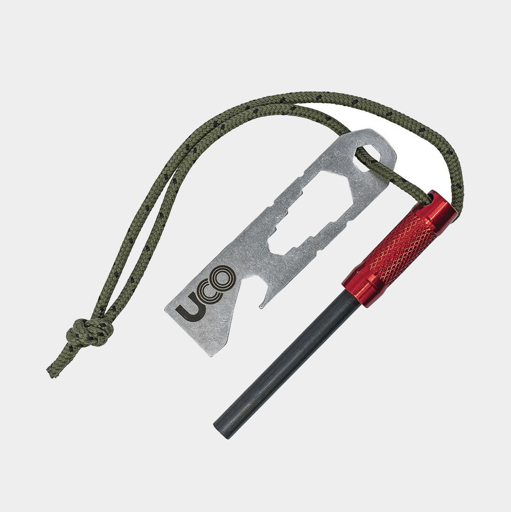 A light gray background product photo of the UCO Fire Striker Multi Tool.